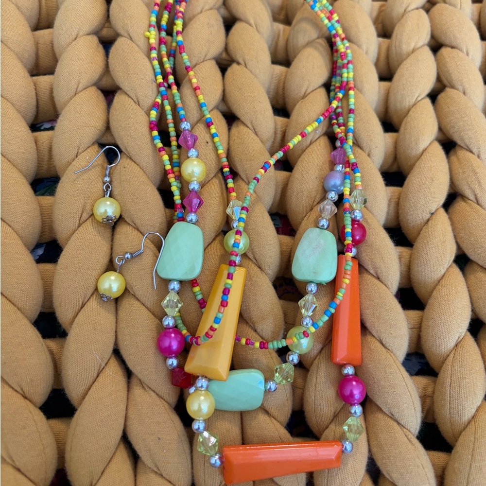 Colorful Beaded Necklace and Earring Set